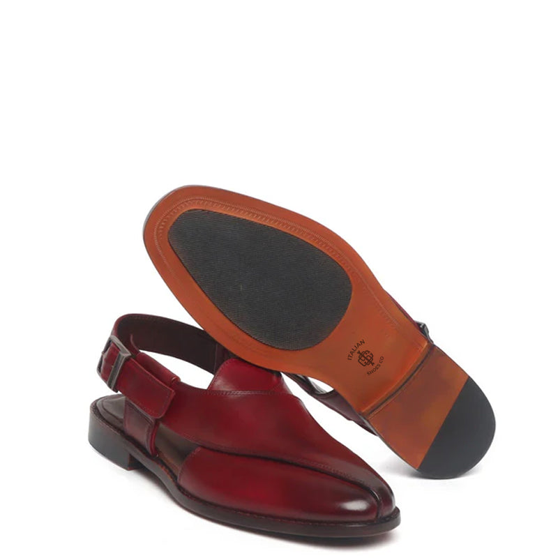 Cross Strap Slip On Leather Peshawari Black Sandal