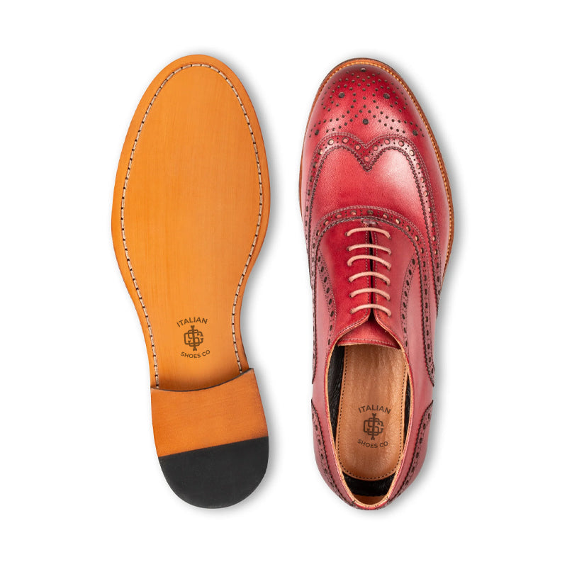 Classic Design Wingtip Pure Leather Oxford Shoe Red