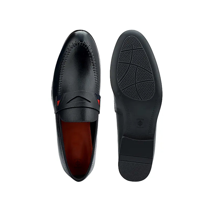Men Round Toe Slip On Leather Formal Black Loafer