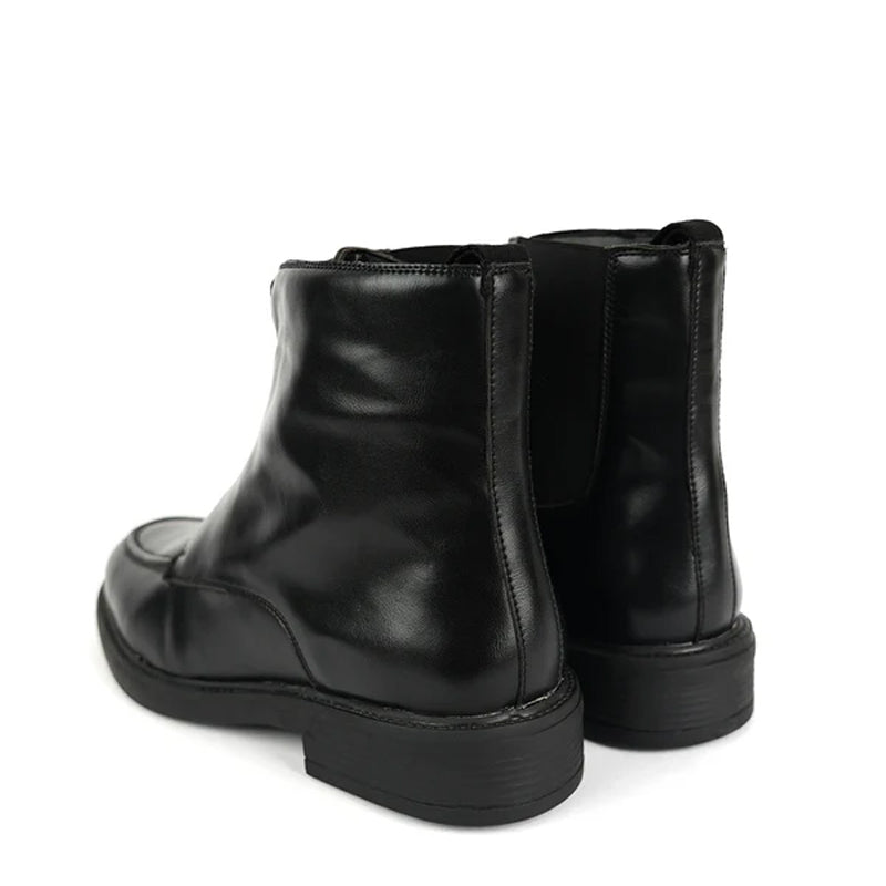 Polished Leather Front Zip-Up Brown Boot For Men