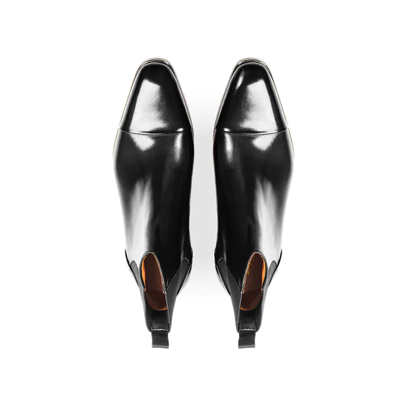 Polished Shiny Leather Cap Toe Chelsea Boots