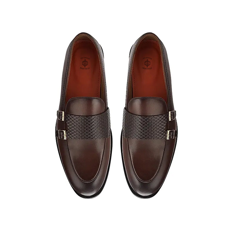 Men Textured Leather Formal Double Monk Shoes