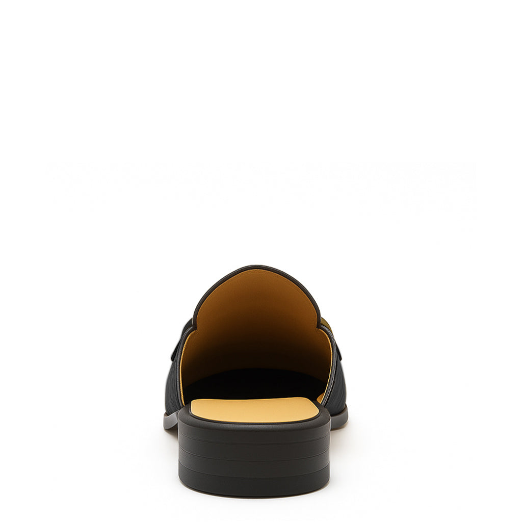 Embellished Textured Leather Mule Olive-Green