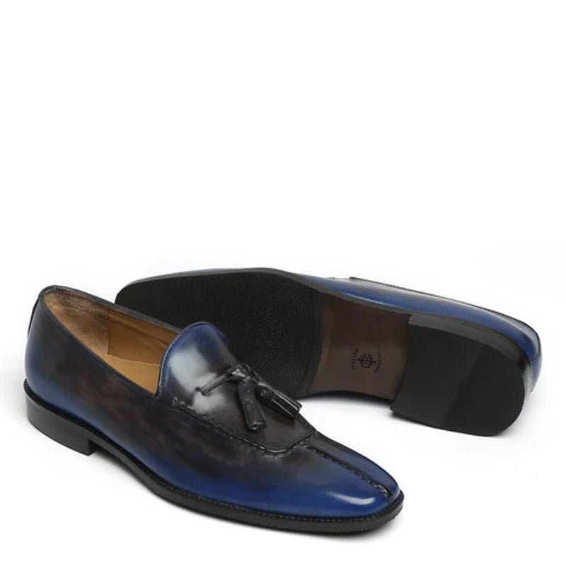 Men Slip On Leather Blue Black Tassel Loafer