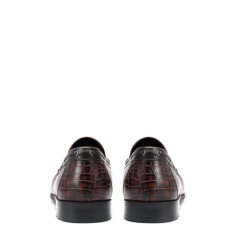 Crocodile Pattern Side Lacing Leather Tassel Loafer Burgundy