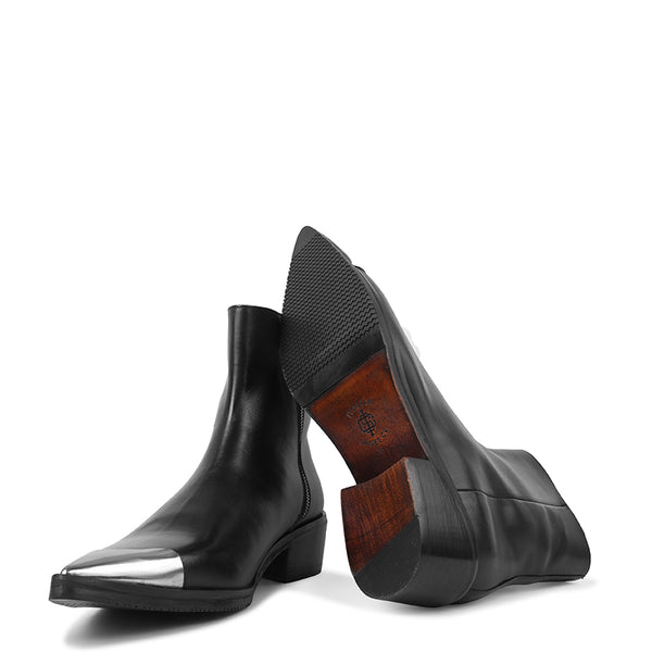 Metallic Toe Premium Leather Side Zipper Boot