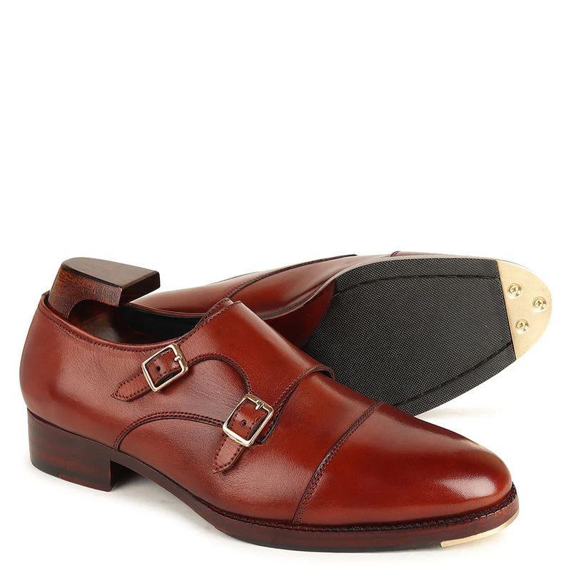 Patina Classic Leather Formal Double Monk Straps Shoes