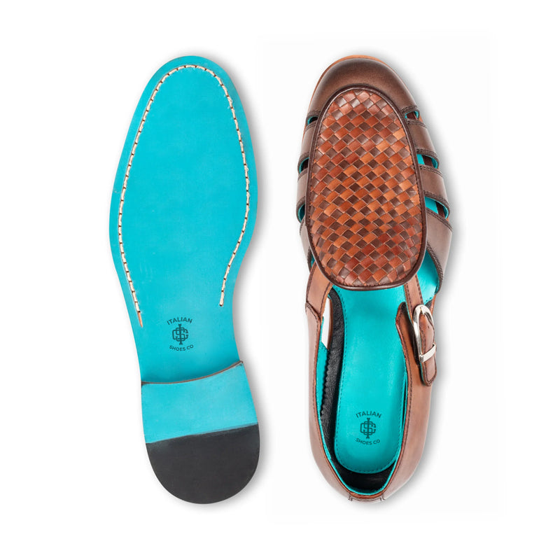 Men Green Black Textured Leather Peshawari Comfort Sandals
