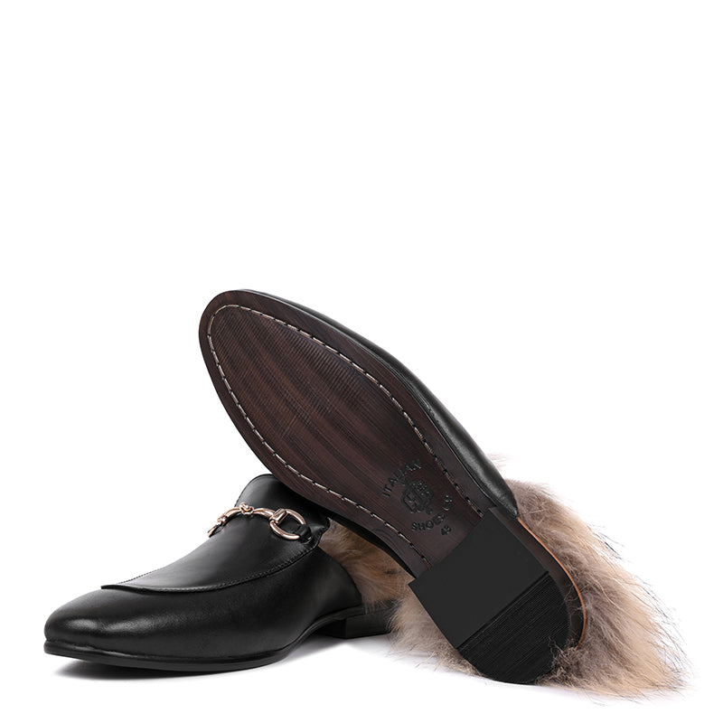 Premium Leather Mules Slippers With Fur