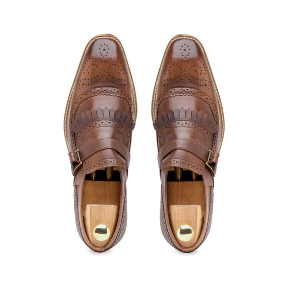 Men Handmade Leather Tan Single Monk Strap Shoe