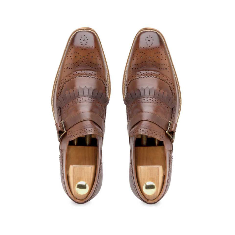 Men Handmade Leather Tan Single Monk Strap Shoe