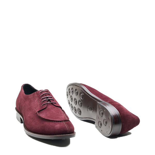 Men Suede Split Toe Leather Derby Burgundy Shoe