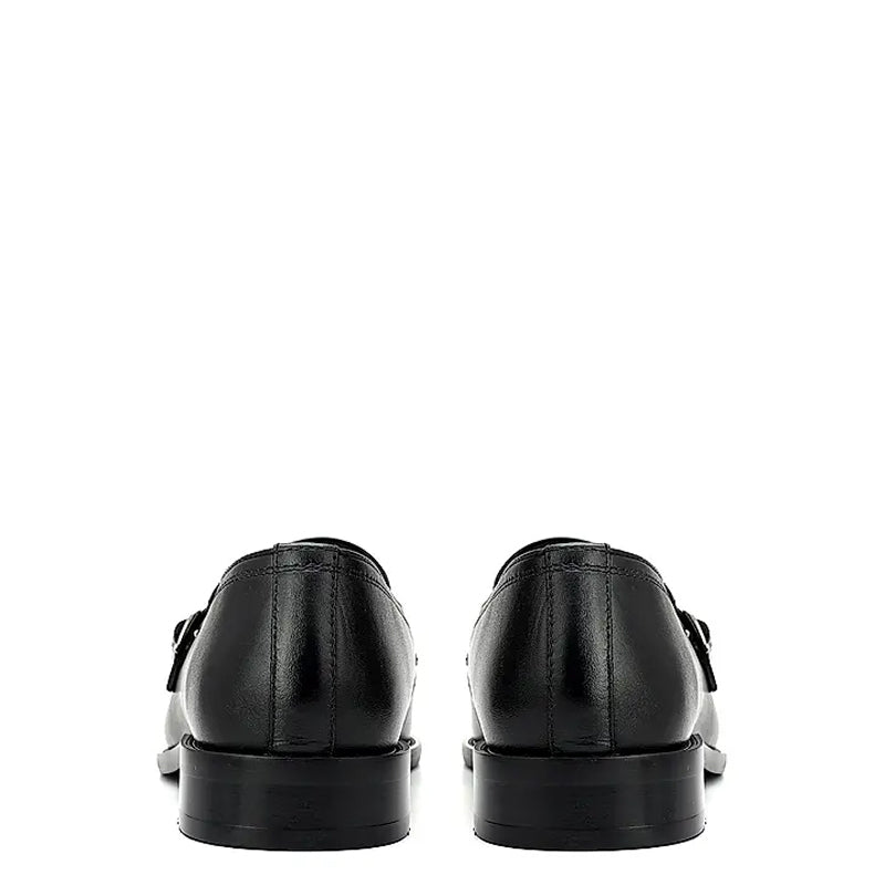 Polished Leather Textured Formal Double Monk Shoe Brown