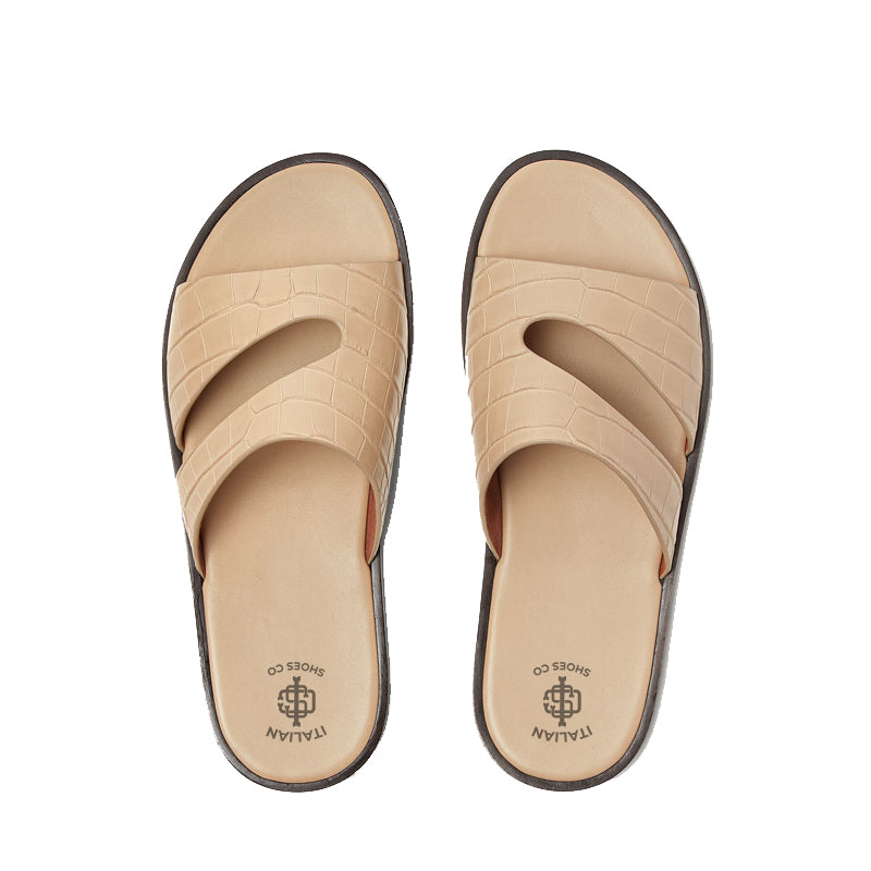 Croco Leather Double Strap Sandal