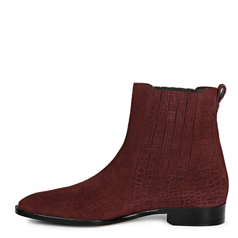 Croco Print Suede Leather Chelsea Boots