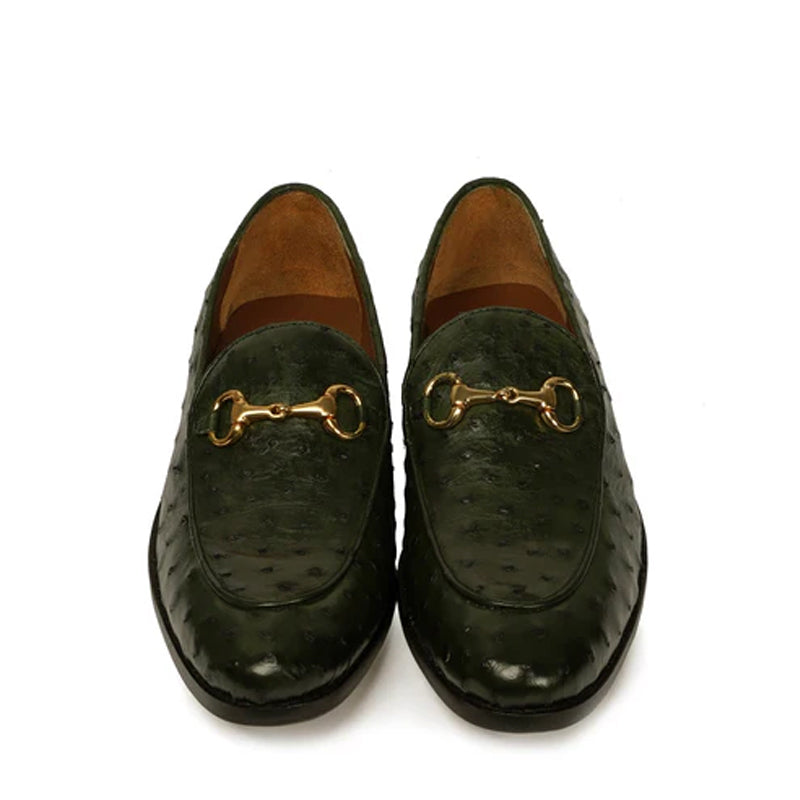 Men Solid Leather Slip-On Green Loafer Shoe