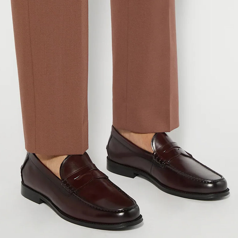 Leather Penny Trim Loafers For Men