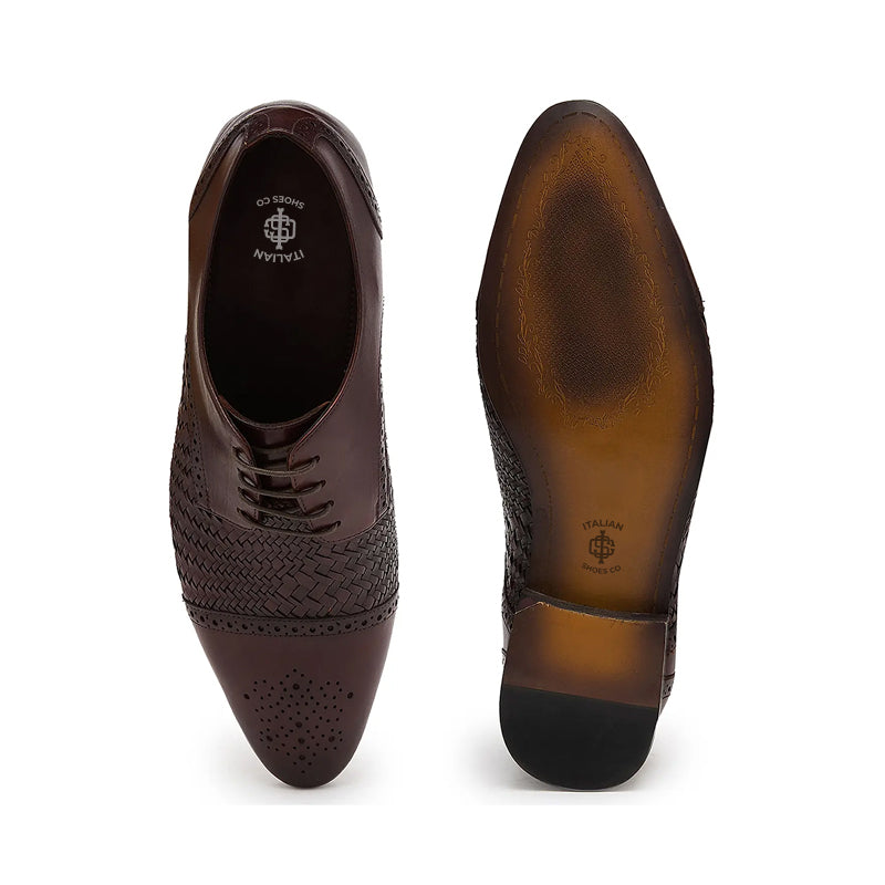 Men Handmade Leather Woven Textured Oxford Shoes
