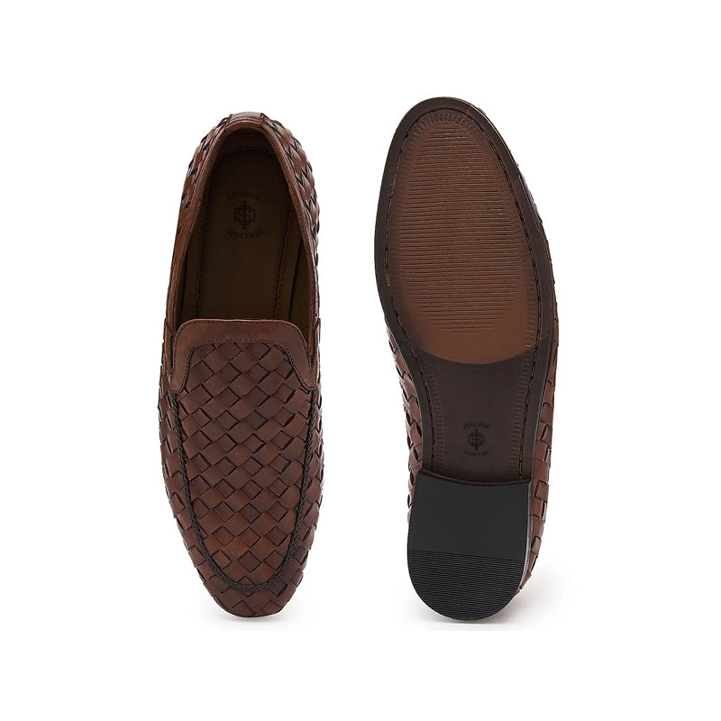 Men Woven Textured Handmade Pure Leather Loafers