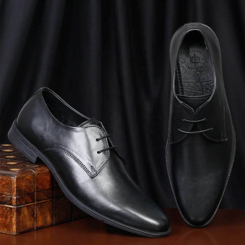 Leather Lace-Up Solid Derby Shoes