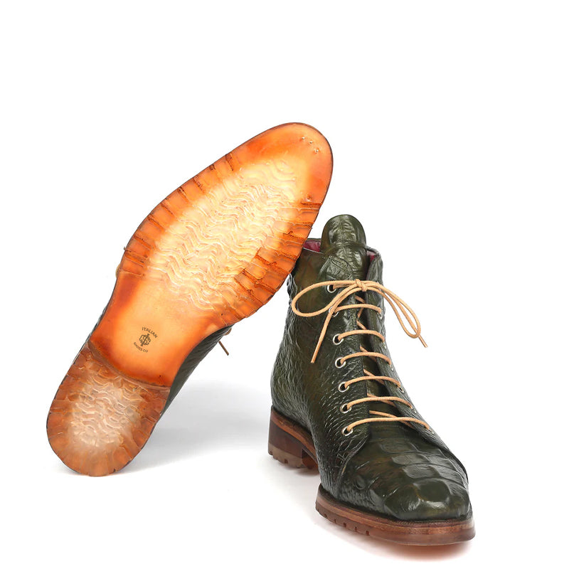 Men Crocodile Embossed Leather Ankle Boots