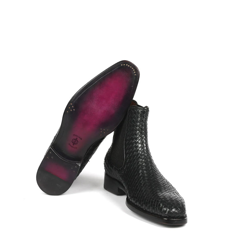 Woven Handmade Shiny Leather Chelsea Brown Boot