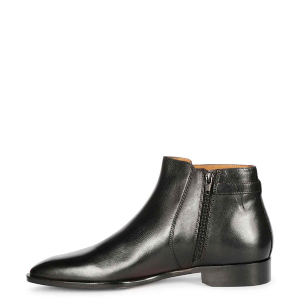 Men Solid Leather Side Zipper Boot With Buckle