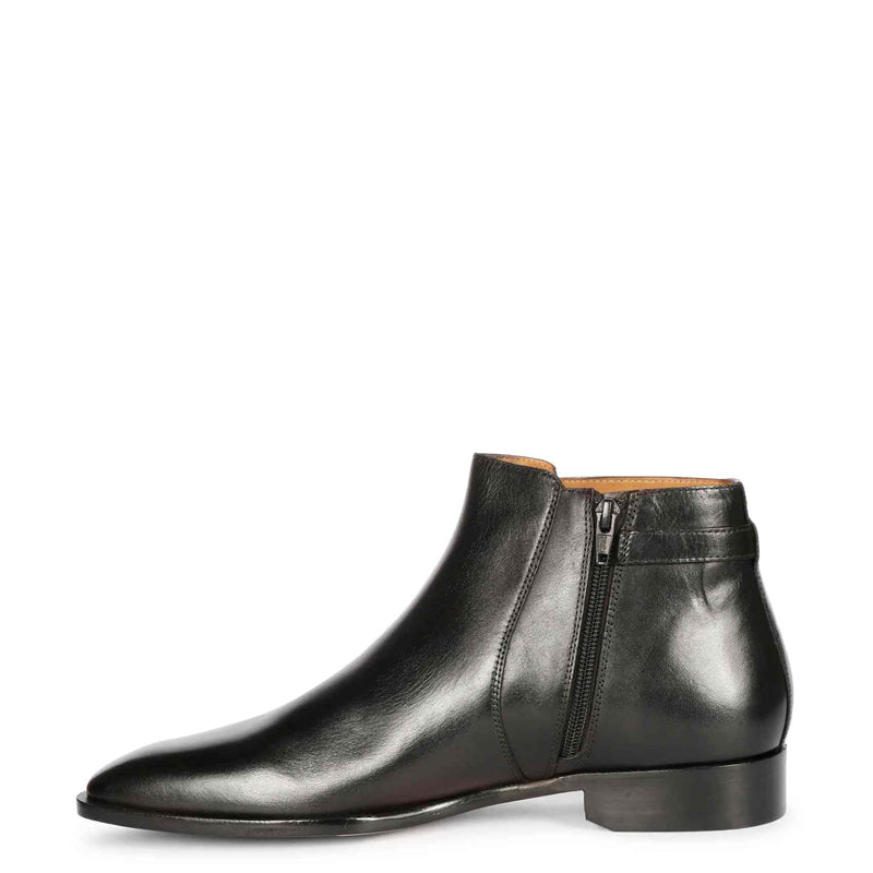 Men Solid Leather Side Zipper Black Boot With Buckle