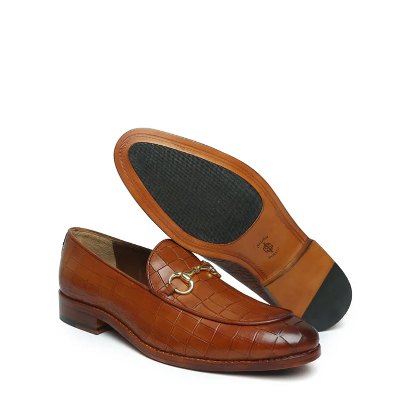 Croco Leather Horse bit Buckled Green Loafer