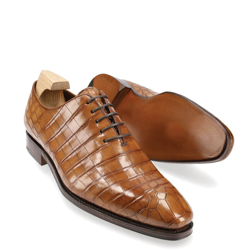 Croco Print Wholecut Leather Formal Oxford Shoes