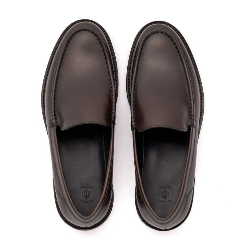 Round Toe Slip On Leather Black Loafer