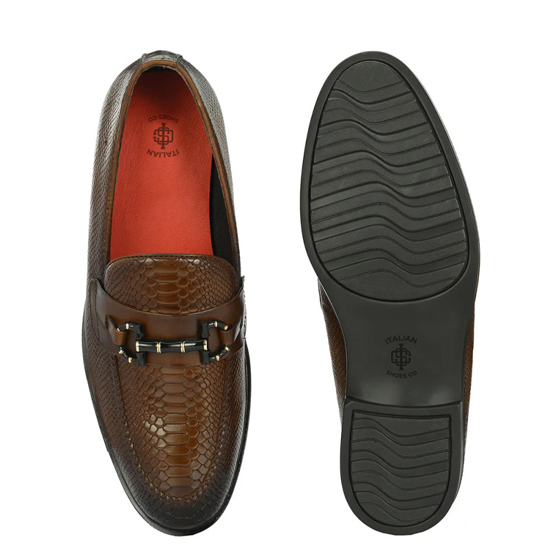 Leather Textured Buckled Loafers For Men