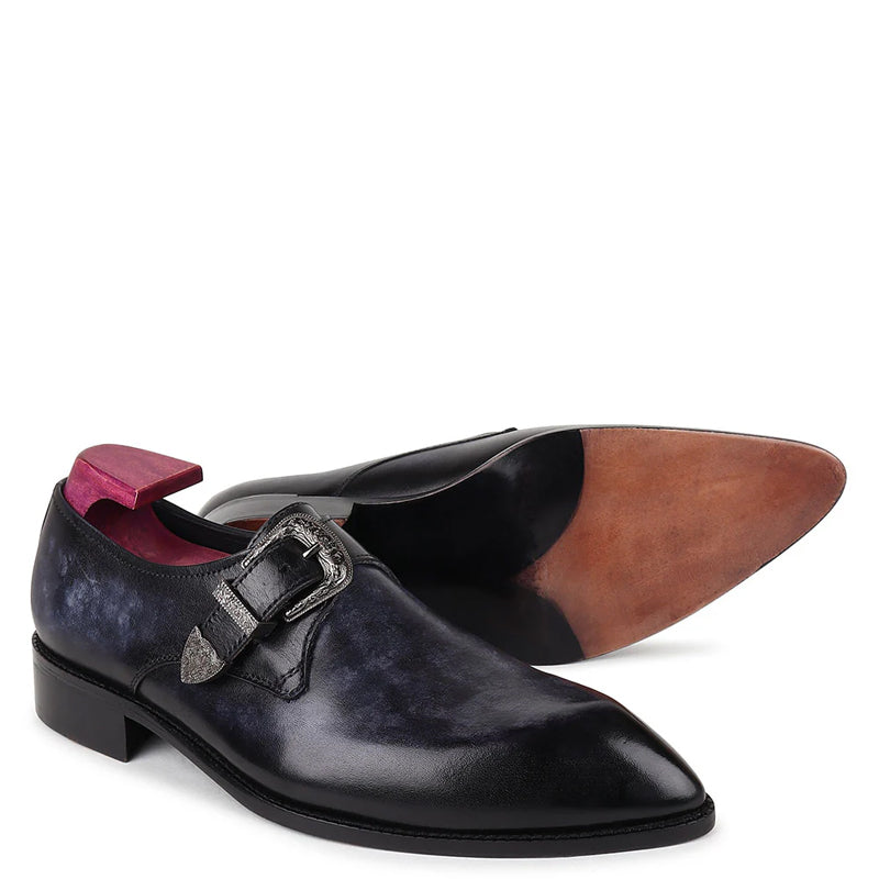 Plain Leather Single Monk Shoe With Side Buckle