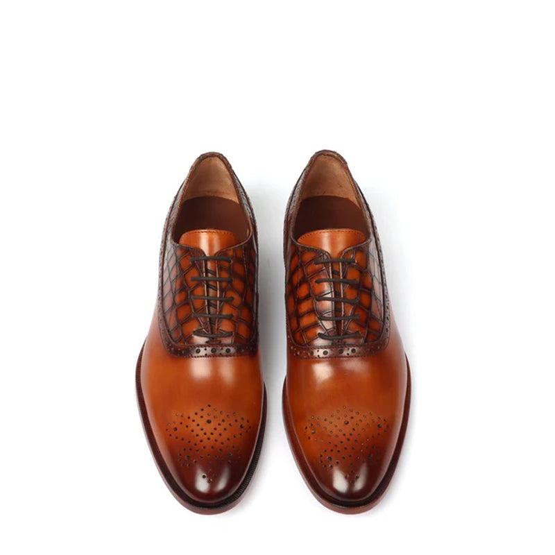 Croco Deep Cut Leather Oxford Shoes