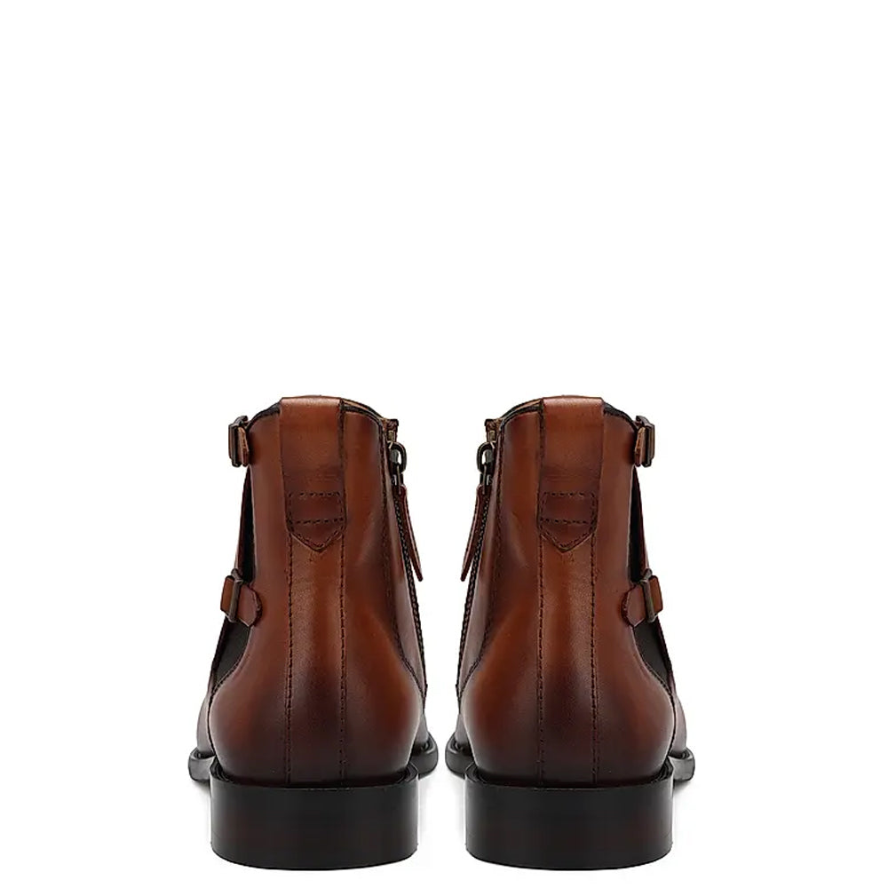Luxury Leather Chelsea Boots With Side Double Buckle Tan