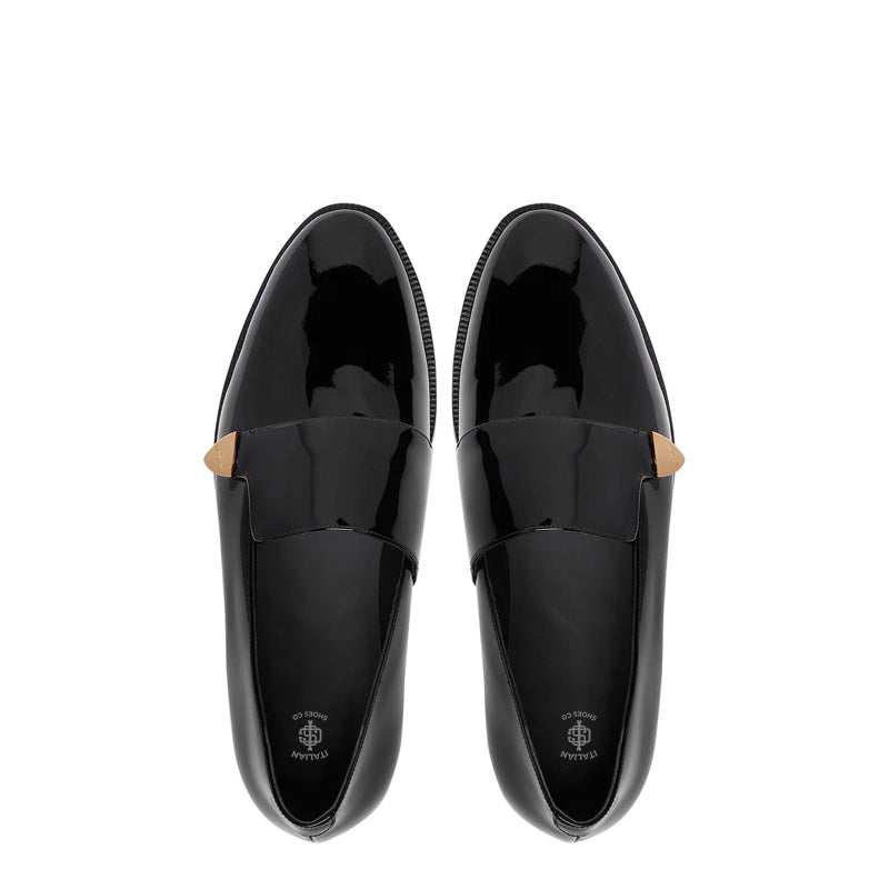 Golden Metal Logo Black Men's Patent Loafer