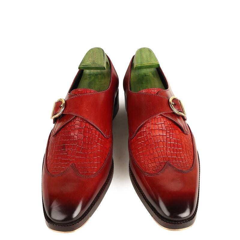 Patina Croco Leather Single Monk Straps Shoes