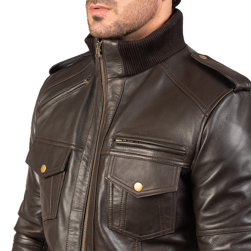 Agent Shadow Leather Bomber Jacket For Men