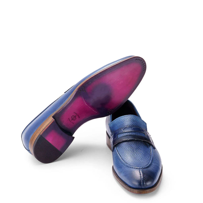 Men Split Toe Leather Loafer Blue Shoe