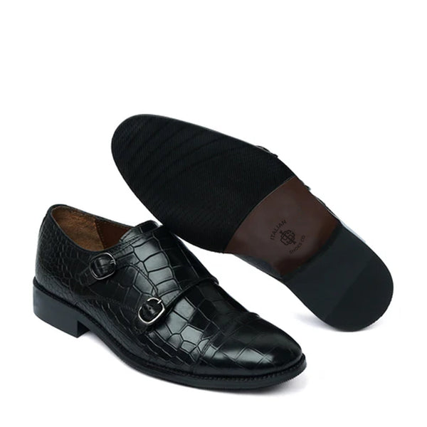 Men Croco Print Leather Double Monk