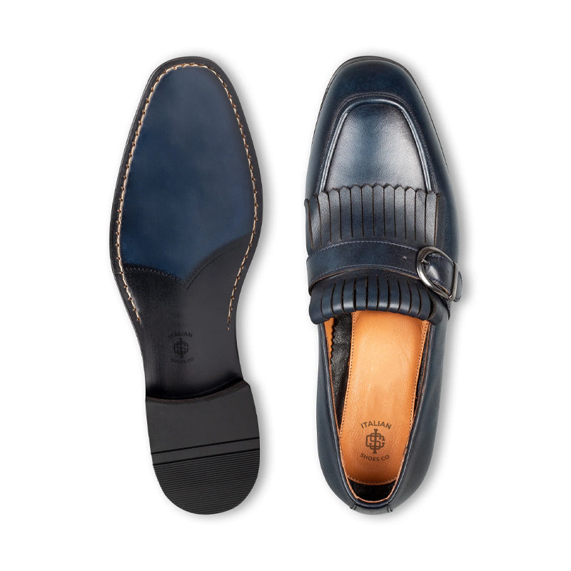 Premium Midnight Leather Single Monk Strap Shoe Black