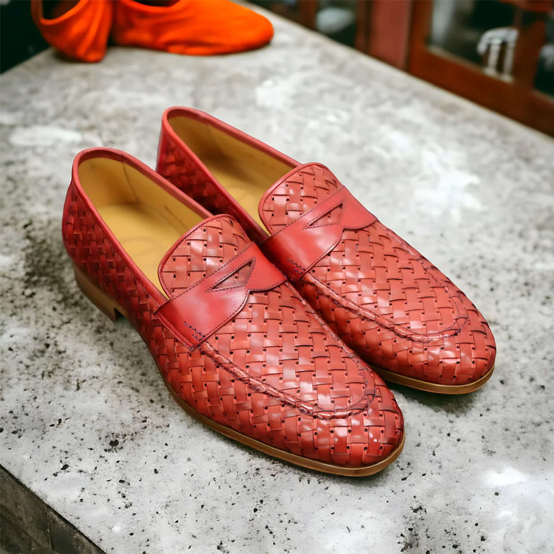 Braided Leather Penny Loafers