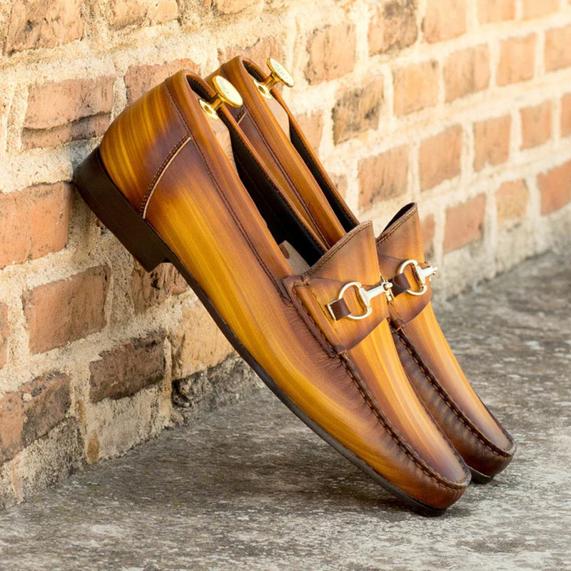 Patina Leather Moccasins Horsebit Loafers