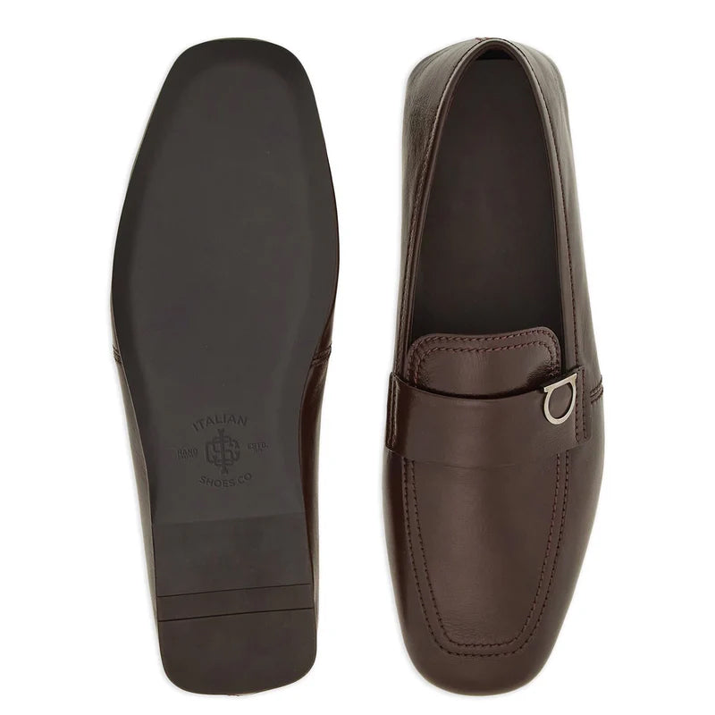 Black Plaque Leather Loafers