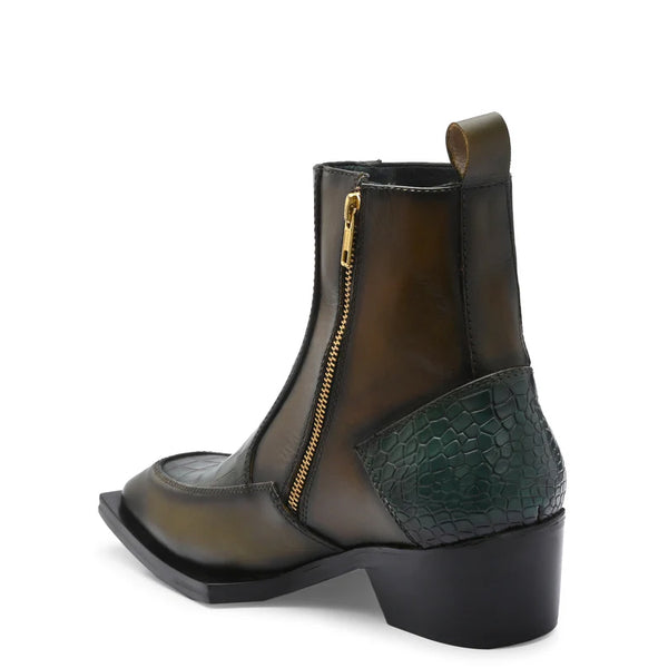 Luxury Croco Textured Leather Side Zipper Boot