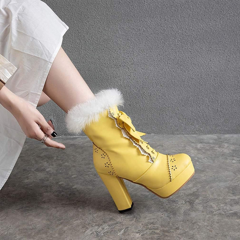 Furry Bow Chunky Boots