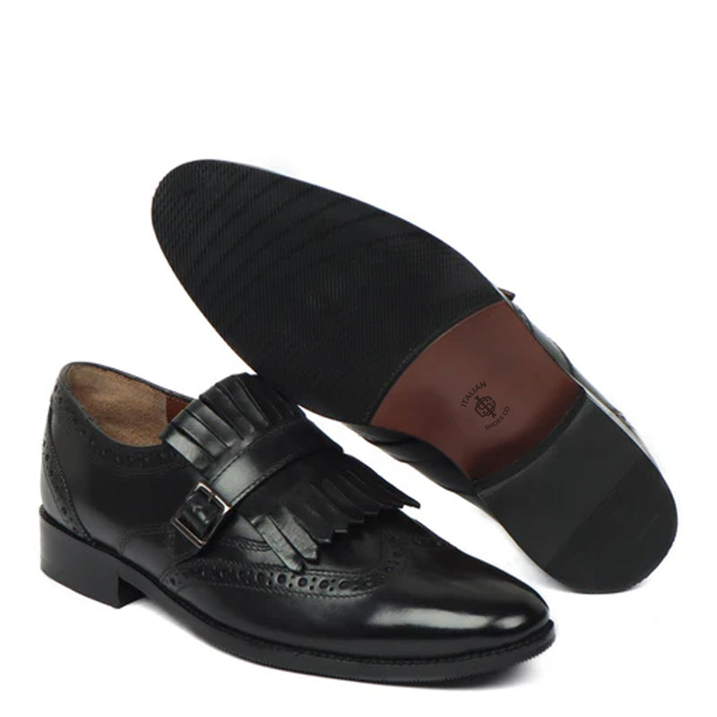 Men Solid Leather Single Monk Strap Shoes