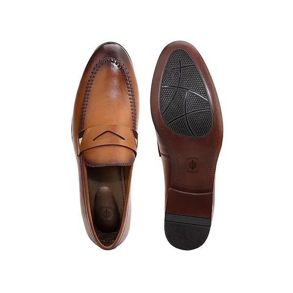 Plain Polished Leather Formal Tan Loafer