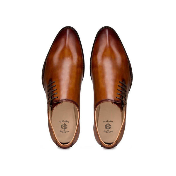 Side Lace Up Wholecut Leather Tan Oxford Shoe