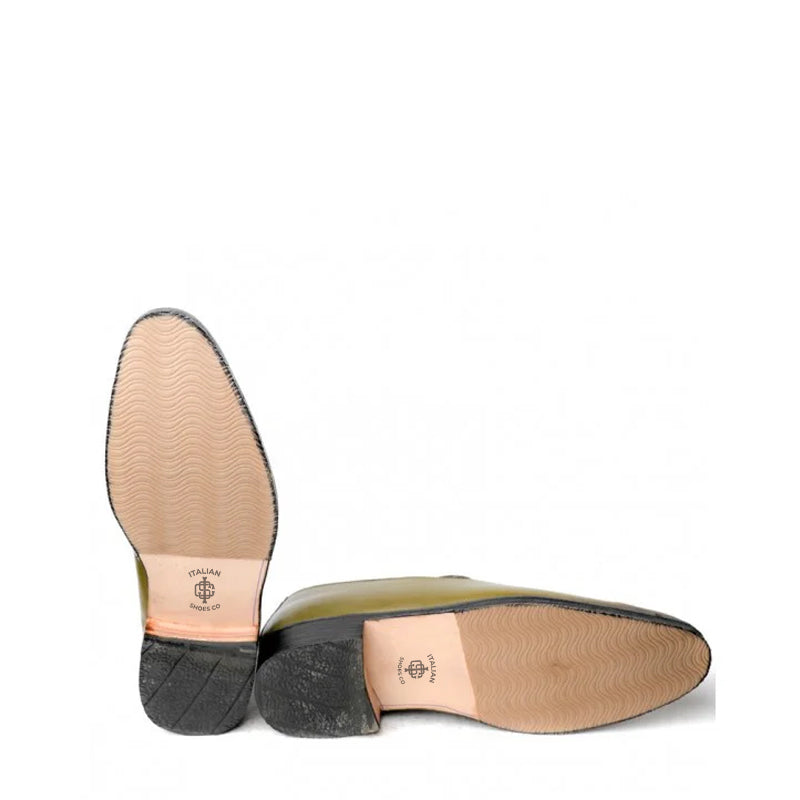 Casual Olive Slip On Leather Tassel Loafer